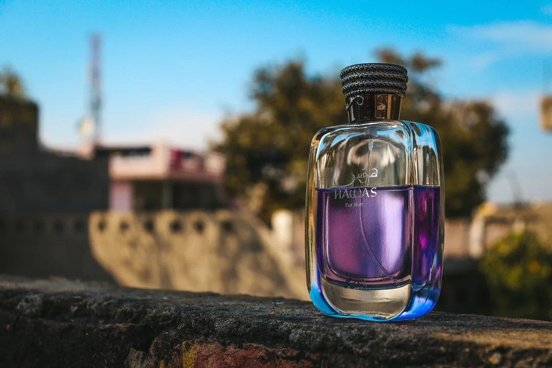 Rasasi Hawas perfume bottle prominently displayed.